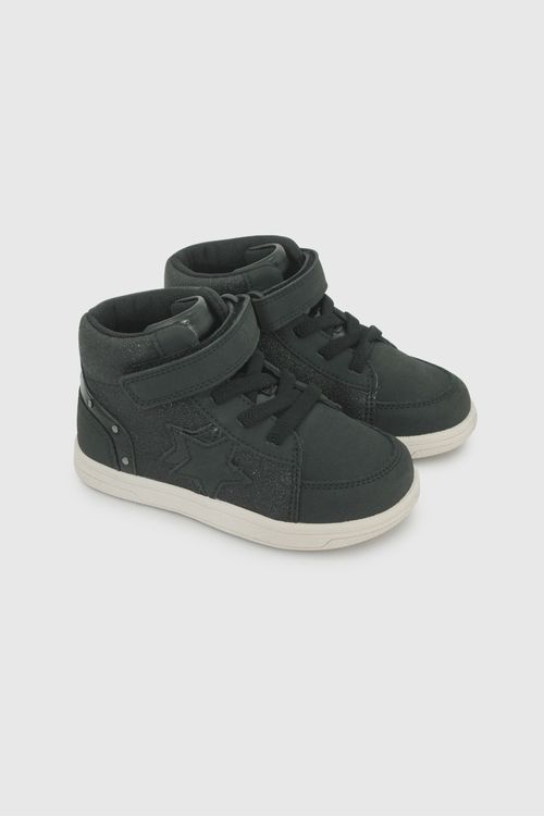 Zapatilla Negra de Niña de Lifestyle con Velcro y Cordón Elástico