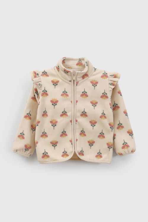 Polerón Polar Niña Beige con Flores de Poliéster
