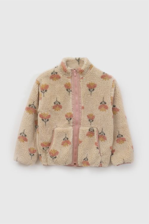 Polerón Polar Niña Beige con Estampado de Flores