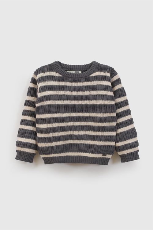 Sweater Infantil Rayado Gris de Algodón para Niño