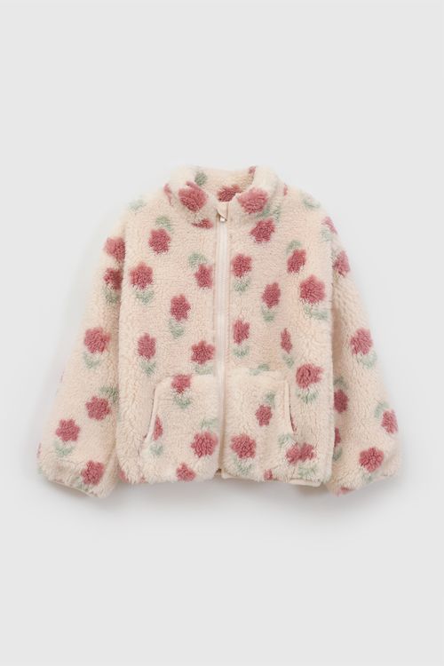 Polerón Polar Beige Niña con Estampado de Flores