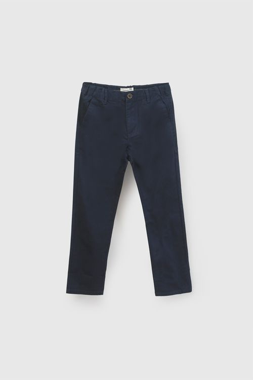 Pantalón Gabardina Niño Azul Marino de Algodón con Cintura Ajustable