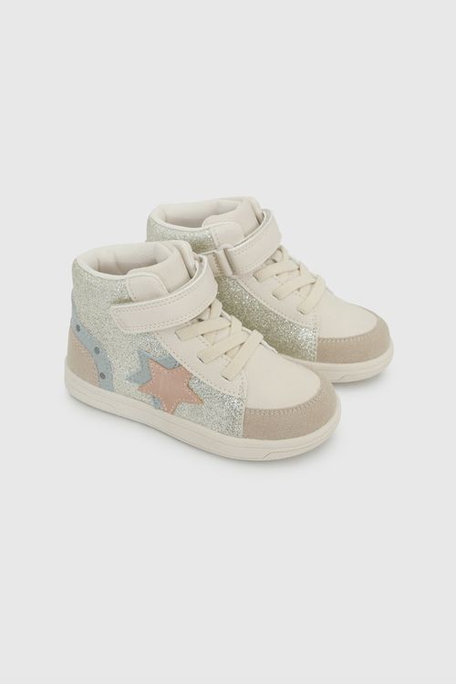 Zapatilla Lifestyle Beige de Niña con Velcro y Cordón Elástico