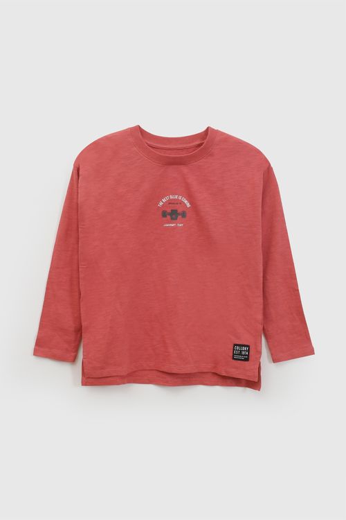 Polo Manga Larga Niño Rojo con Estampado Divertido 52402