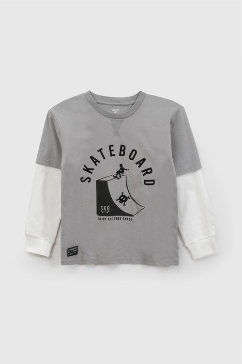 Polo Manga Larga Niño Gris con Estampado Divertido 54675