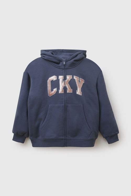 Polera de Niña Azul con Cierre Frontal y Lentejuelas 52553