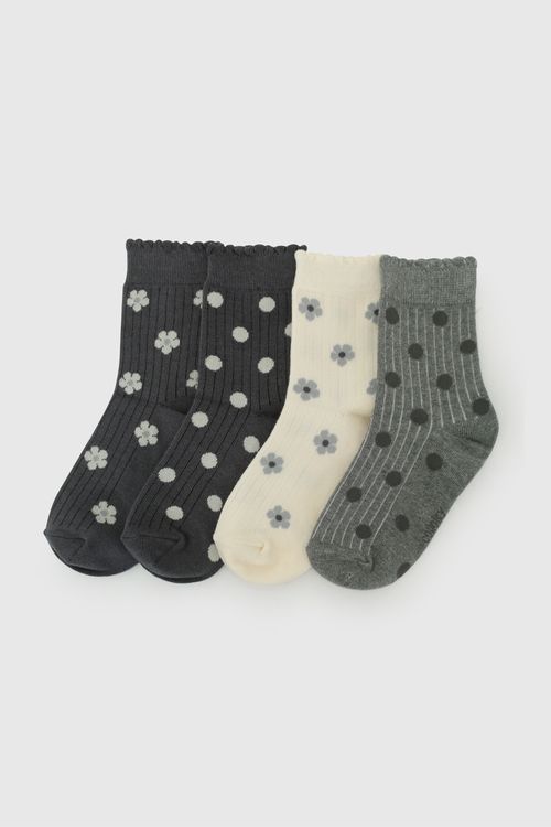 Pack x 4 Medias Flores Niña Gris con Punto Suave y Resistente