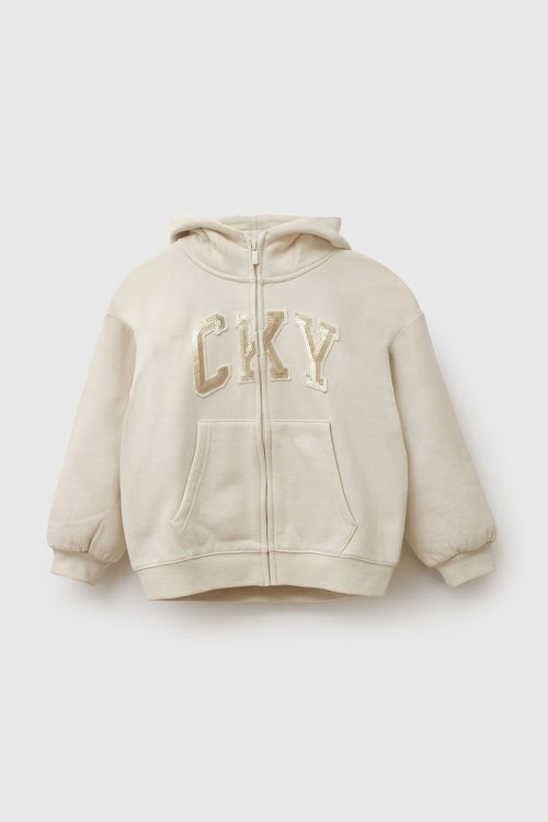 Polera de Niña Beige con Cierre Frontal y Lentejuelas