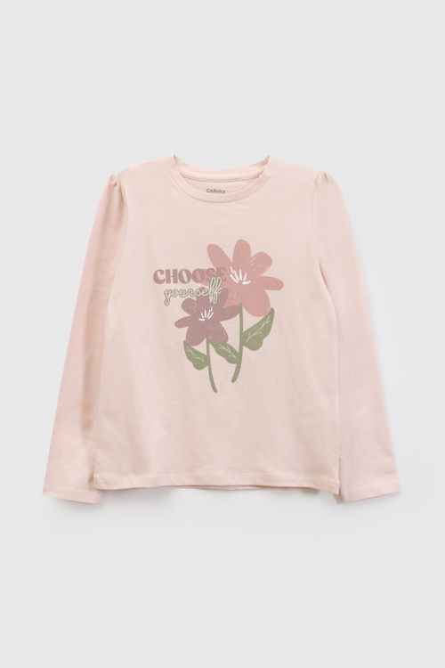Polo Estampada Flores de Niña Rosado con 100% Algodón