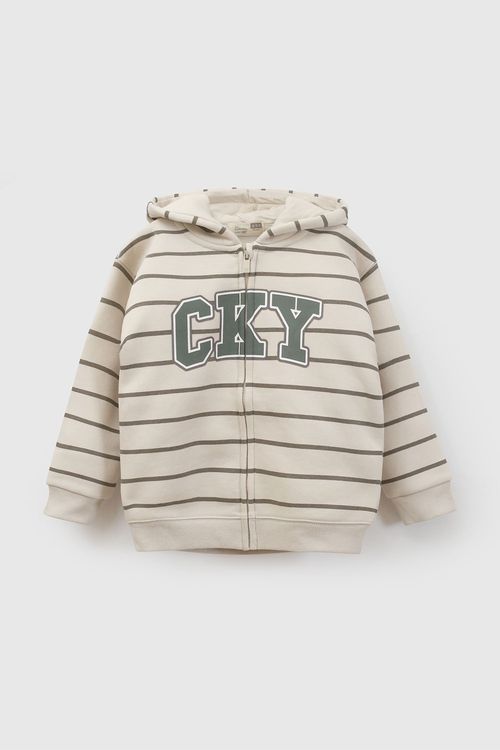 Polera de Niño Beige con Gorro y Rayas