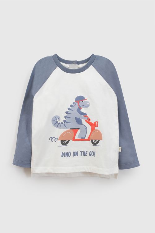 Polo de Niño Celeste con Estampado Dino Scooter
