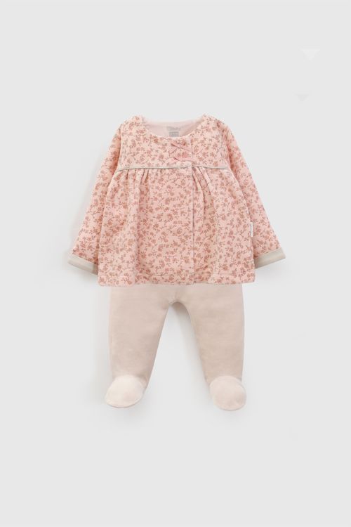 Conjunto Full Print de Niña Café con Cintura Elasticada