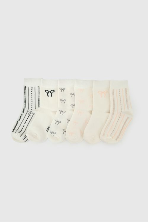 Pack x 6 Medias Niña Blanco con Cintas 3/4A