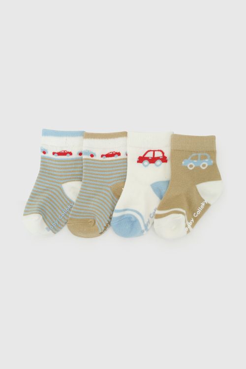 Pack x 4 Medias Niño Azul Estampado con Punto Suave y Resistente