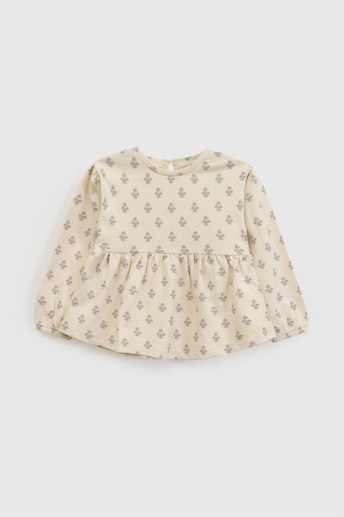Polo Estampada Flor Niña Beige con 100% Algodón