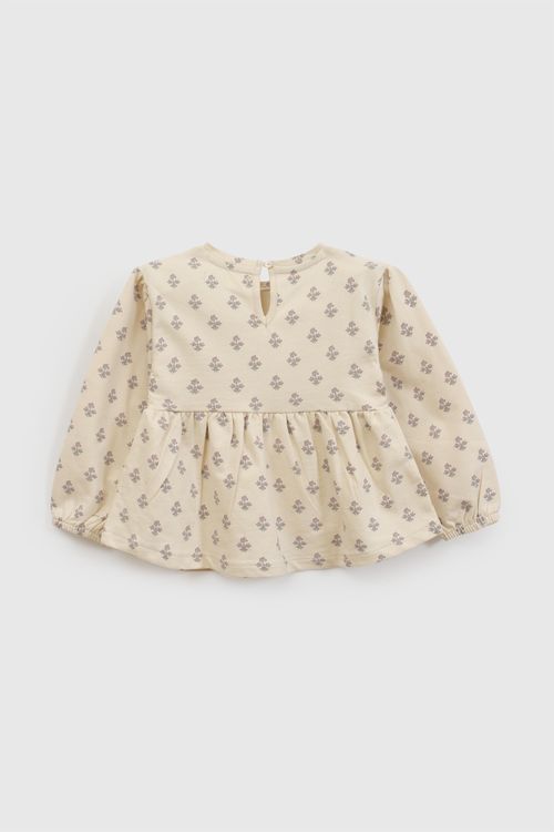 Polo Estampada Flor Niña Beige con 100% Algodón