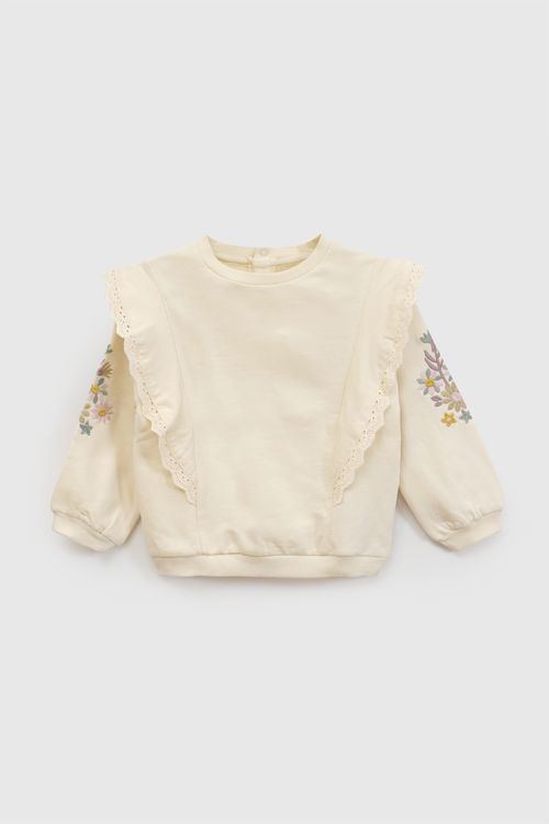 Polera de Niña Beige con Bordado Floral