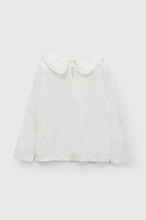 Polo Cuello Bobo de Niña Blanca con Botón