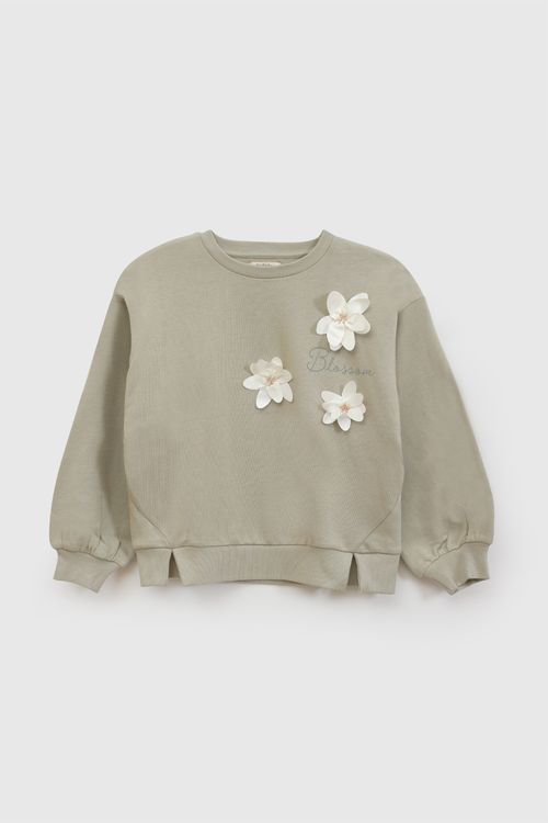 Polera de Niña Verde con Estampado de Flores Chiffon