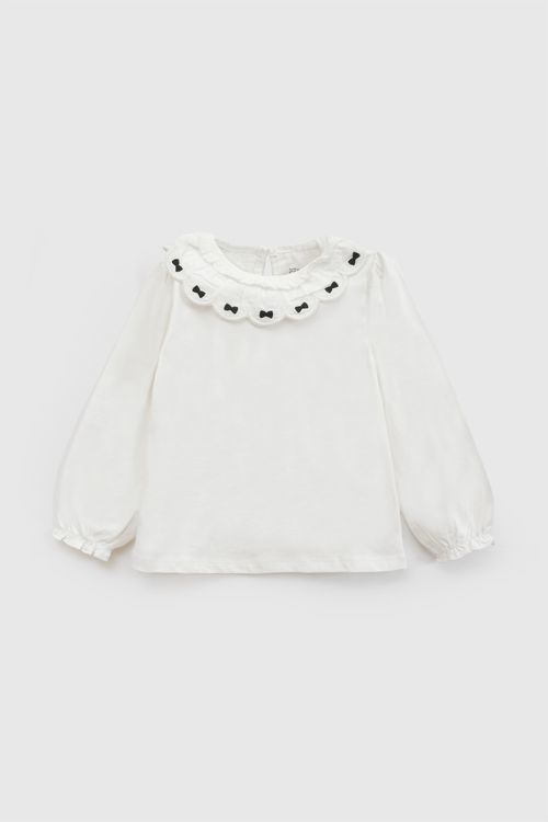 Polo Cuello Bordado Niña Blanca con 100% Algodón