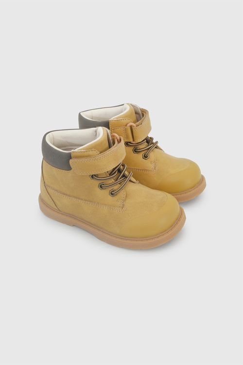 Botín Amarillo Niño con Velcro y Cordón Elástico