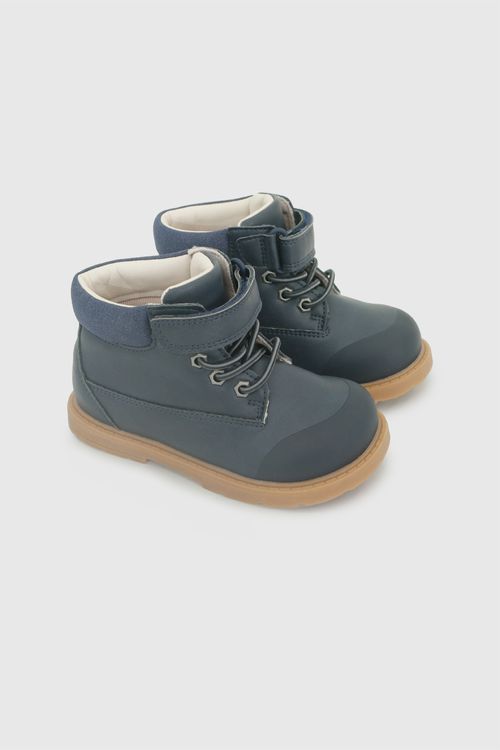 Botín de Niño Azul con Velcro y Cordón Elástico
