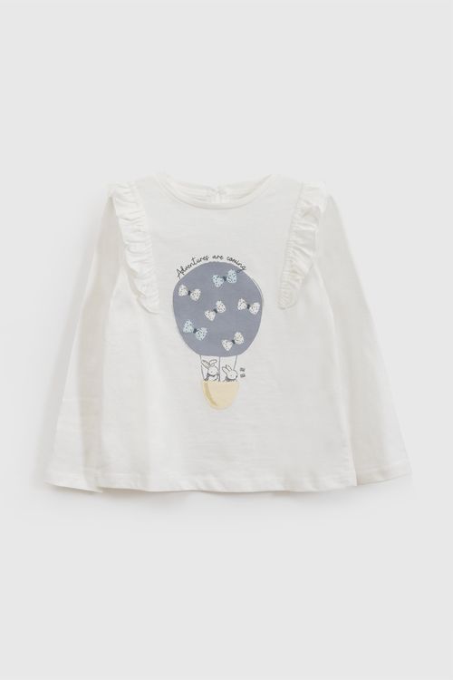 Polo Conejos Niña Blanca con Estampado Divertido