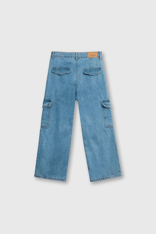 Jeans Denim Cargo Azul Elasticado con Cierre para Niña