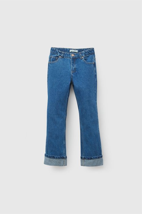 Jeans de Niña Azul con Botón