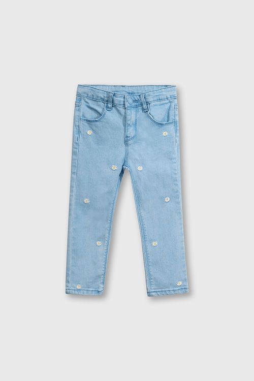 Jeans Elasticado Denim Celeste con Flores para bebé
