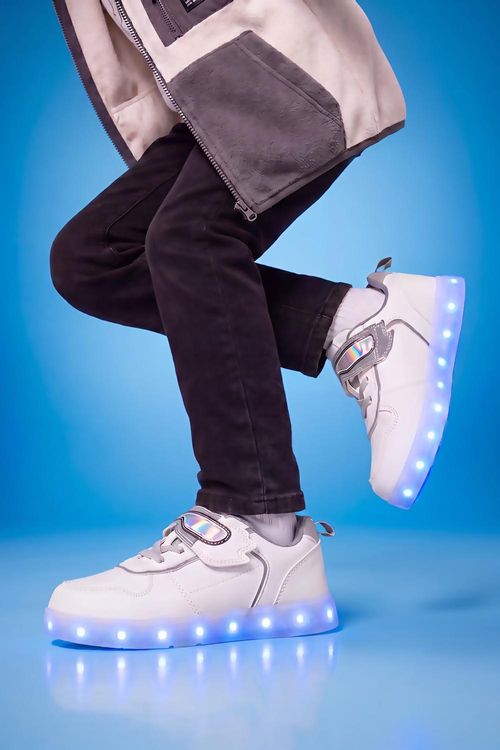Zapatilla con luces y cordón niño blanco 28-38