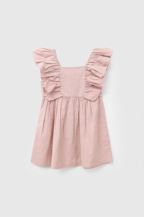 Vestido manga vuelos niña rosa viejo 6-9M a 4-5A