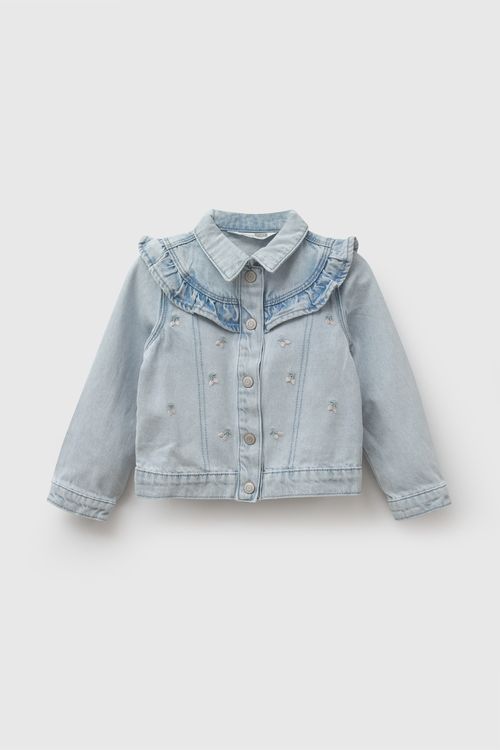 Chaqueta jeans vuelos niña celeste 6-9M a 4-5A
