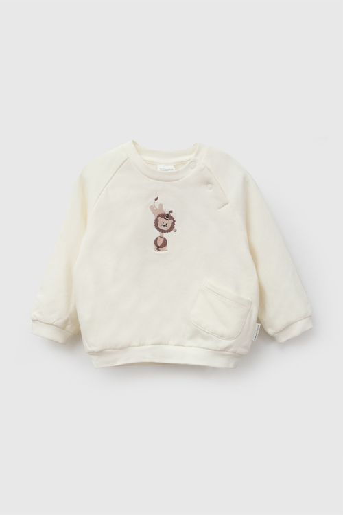 Conjunto león bordado polycotton niño beige RN a 6-9M