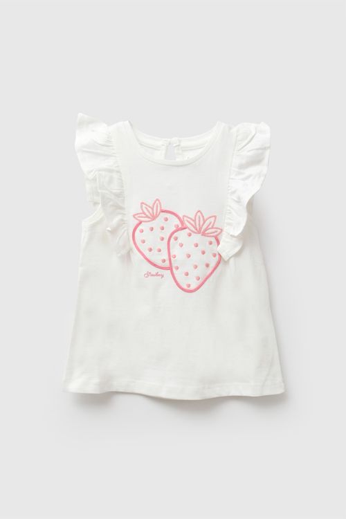 Polo frutillas niña blanco 6-9M a 4-5A