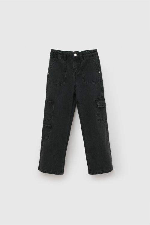 Jeans cargo niña negro 3-4A a 12-13A