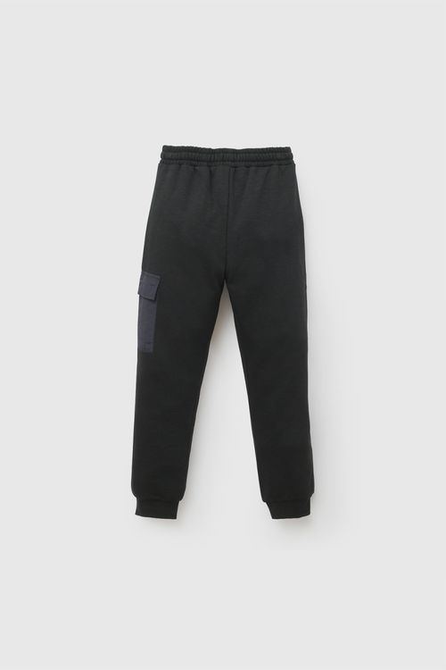 Pantalon buzo bolsillo niño negro 3-4A a 12-13A