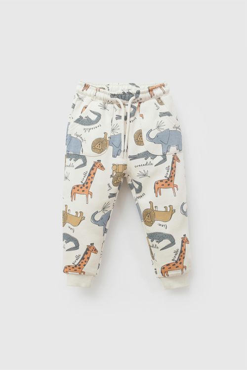 Pantalon buzo animales niño beige 6-9M a 4-5A
