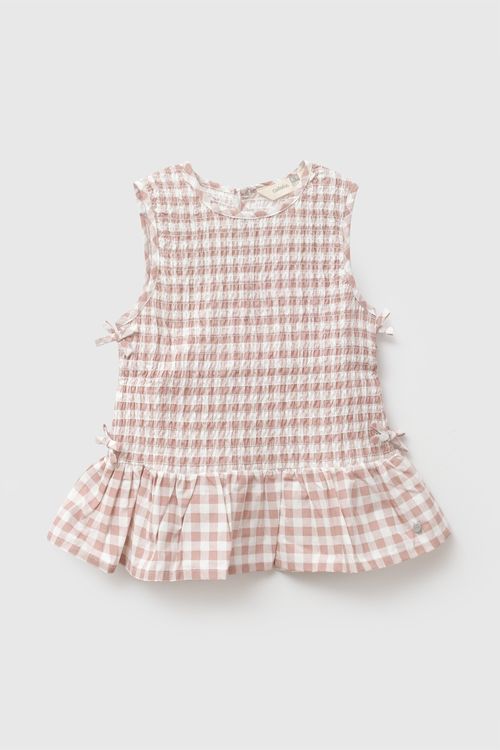 Blusa cuadros niña rosa viejo 3-4A a 12-13A