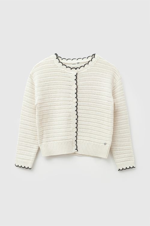 Chompa lana tejido niña crema 3-4A a 12-13A