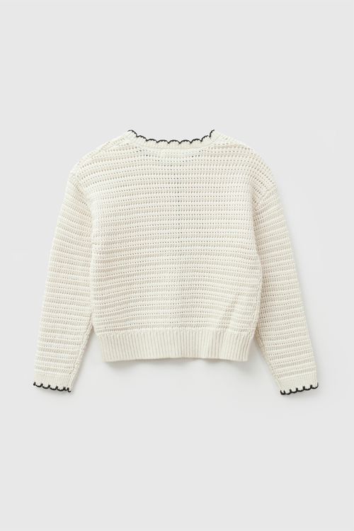Chompa lana tejido niña crema 3-4A a 12-13A