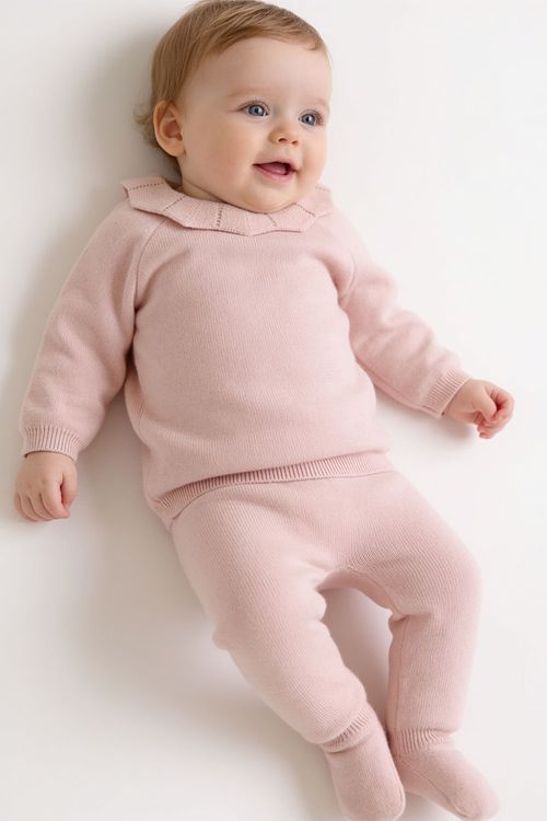 Conjunto tejido niña rosa viejo RN a 6-9M