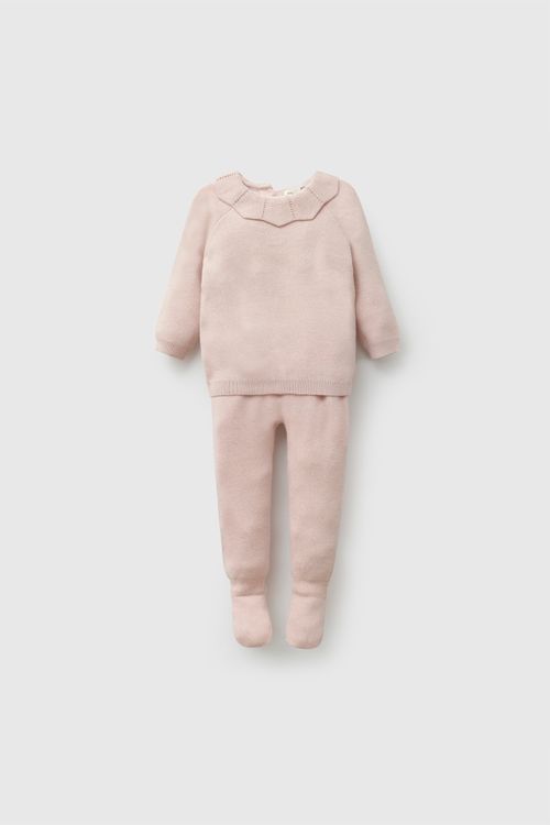 Conjunto tejido niña rosa viejo RN a 6-9M