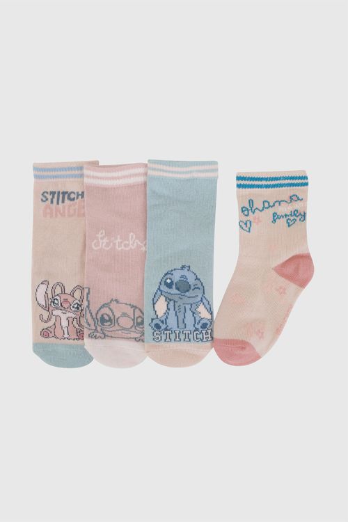 Pack 4 Medias deportivo Disney Lilo & Stitch niña rosado 0/3M a 3/4A