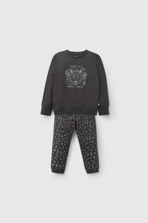 Pijama algodón largo niño negro 2A a 12A