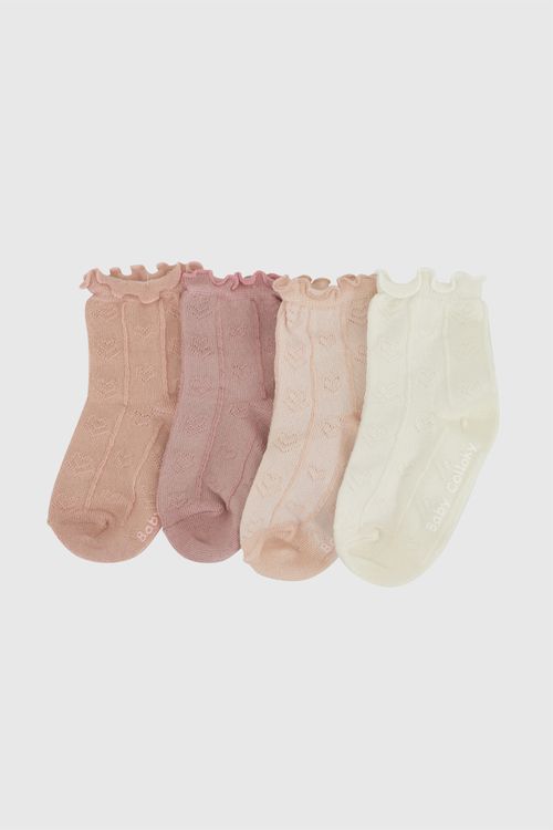 Pack 4 Medias deportivo punto suave niña rosado 0/3M a 3/4A