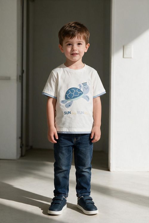 Polo tortuga niño blanco 6-9M a 4-5A