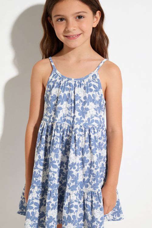 Vestido flores niña celeste 3-4A a 12-13A