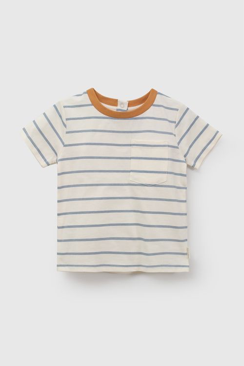 Polo bolsillo rayas niño crema 6-9M a 4-5A