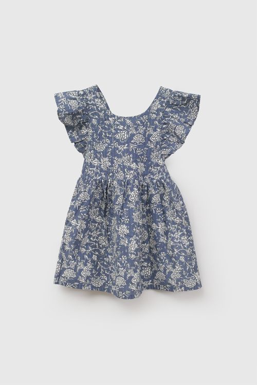 Vestido manga vuelos niña celeste 6-9M a 4-5A